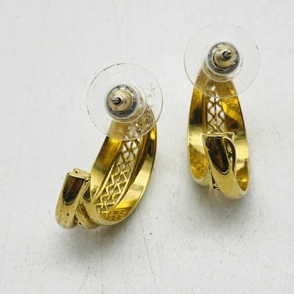 Lattice Hoop Earrings Gold Tone Pierced Classic Career Cosplay LARP Boho Festive - Picture 3 of 8